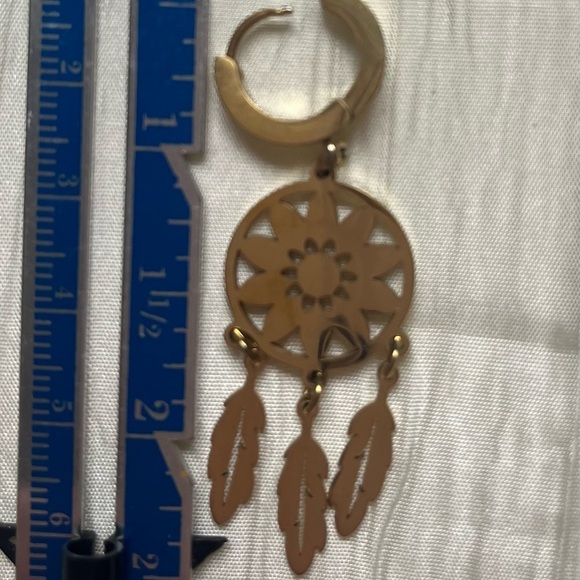 New Gold Dream Catcher Feather Frnged Alloy Dangle Earring 0S - Picture 4 of 4